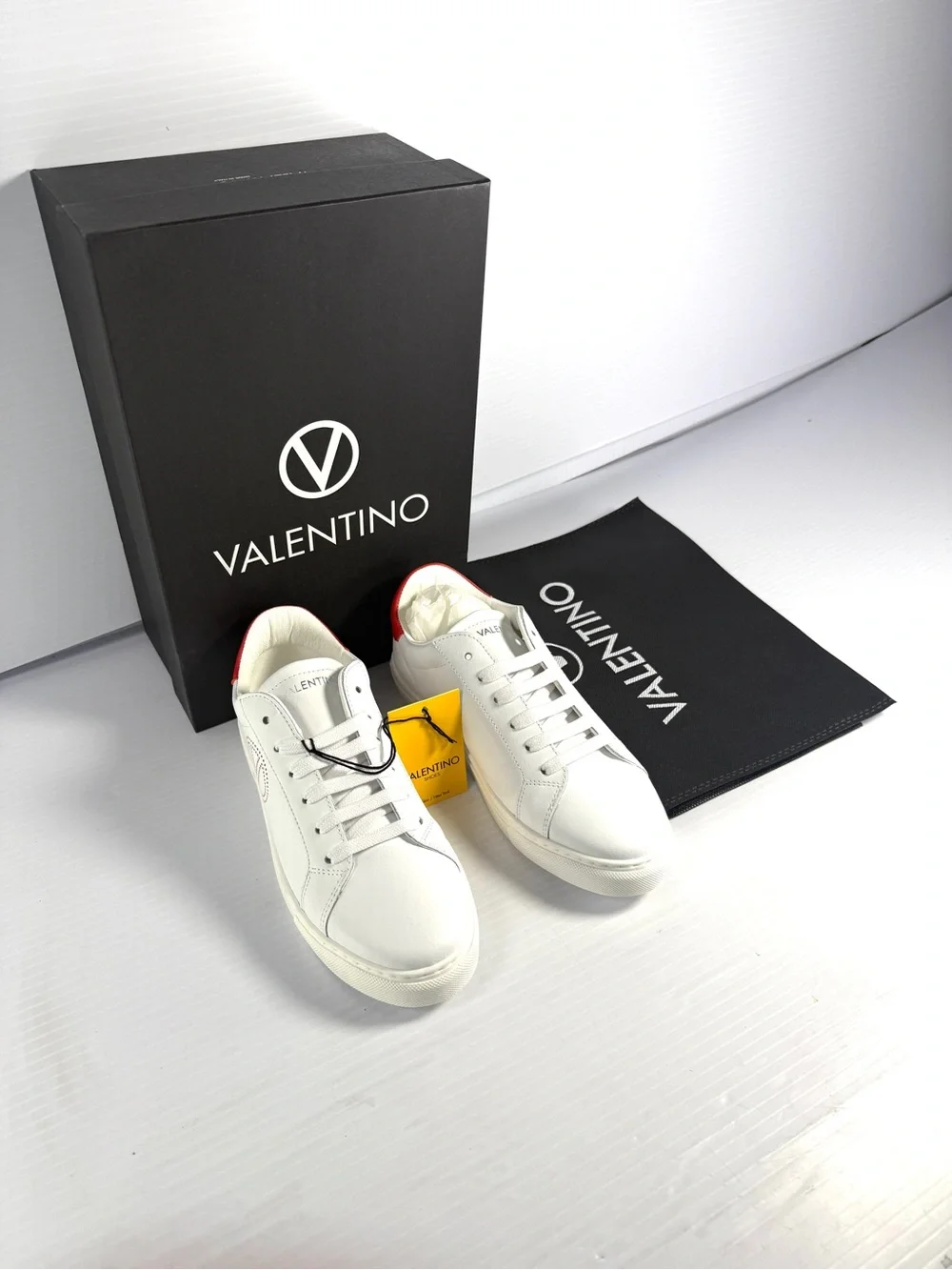 Valentino Petra White Leather Sneakers with Red Detailing - Picture 3 of 13